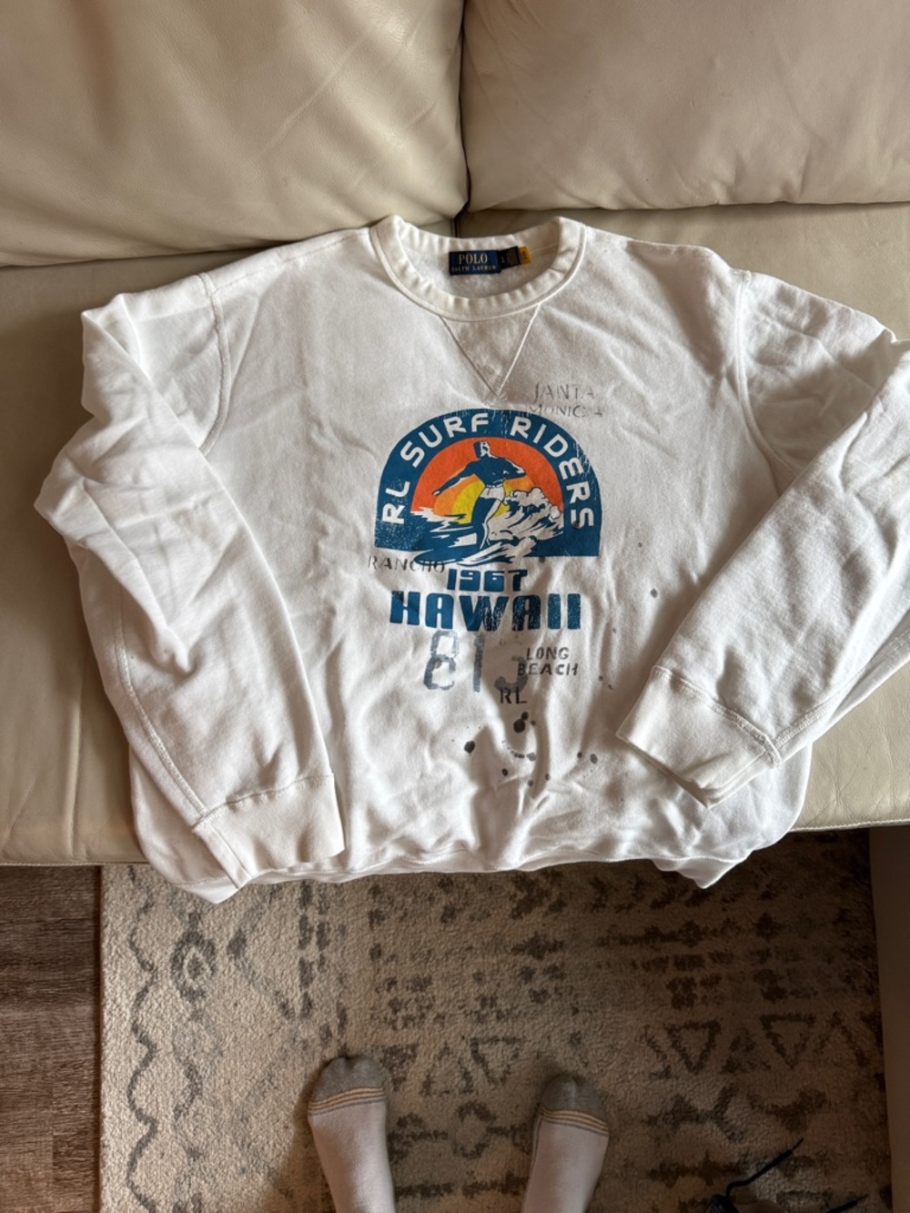 Polo by Ralph Lauren White Graphic 'Hawaii Surf Riders' Crewneck